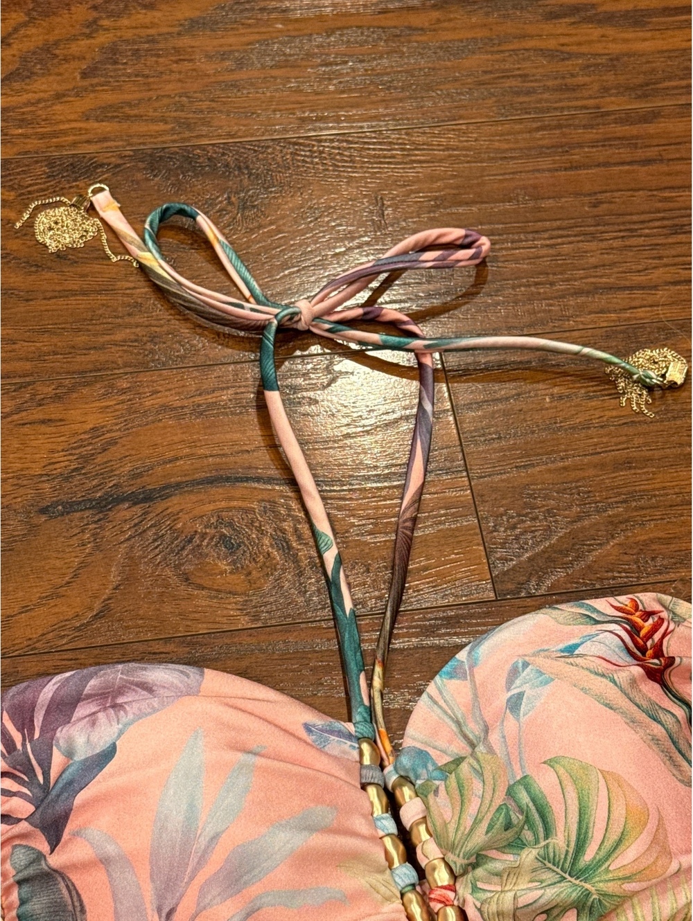 L'AGENCE Opus Halter One-Piece Swimsuit Pink Multi Colorful Palm Size M - Picture 6 of 8